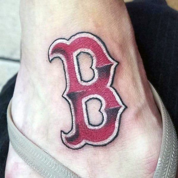 Mens Tattoo Boston Red Sox Design 3d Logo On Lower Leg