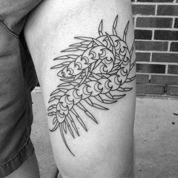 Mens Tattoo Centipede Design On Thigh