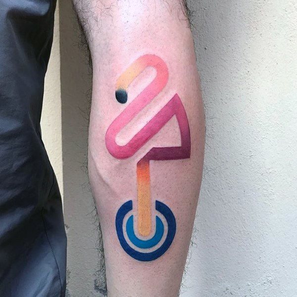 Modern abstract flamingo tattoo with a bold gradient color palette and geometric shapes, creating a sleek and minimalist design.
