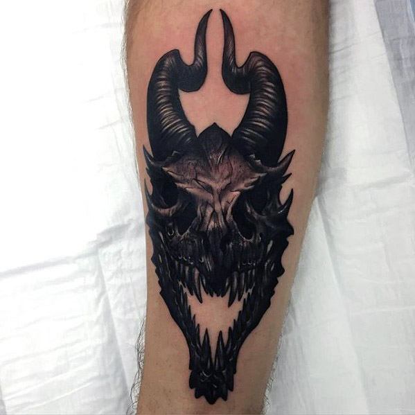 Mens Tattoo Dragon Skull Design