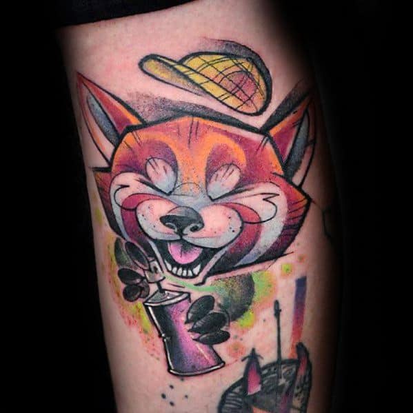 Mens Tattoo Graffiti Themed Red Panda Design On Arm