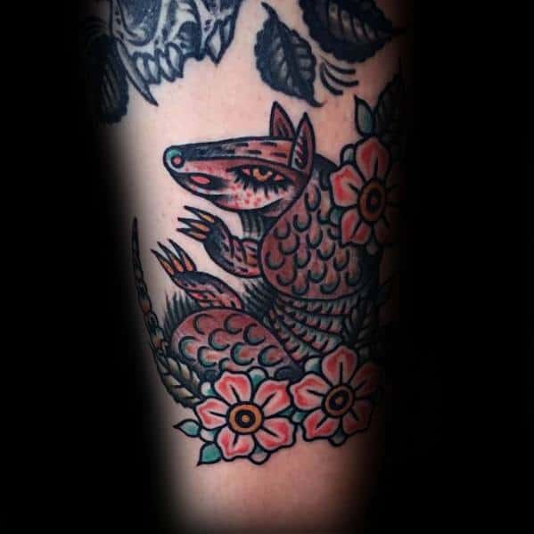Mens Tattoo Ideas With Armadillo Floral Design On Arm