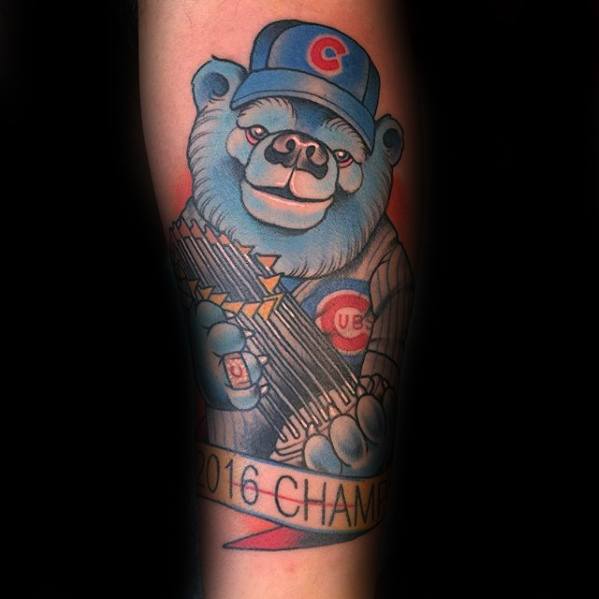 Mens Tattoo Ideas With Chicago Cubs Design On Forearm