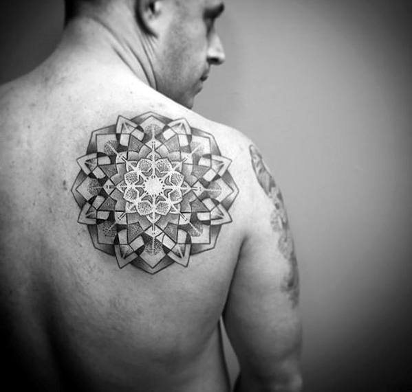 Mens Tattoo Ideas With Floral Pattern Geometric Back Design