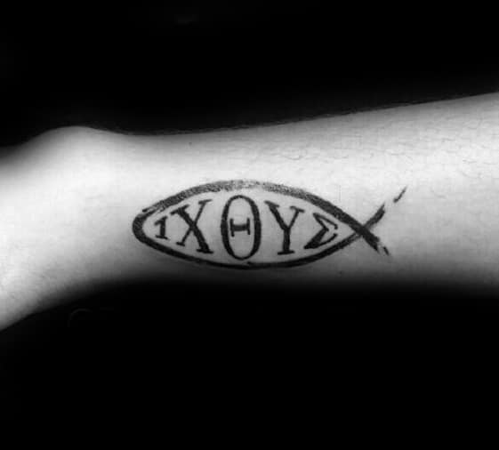 Mens Tattoo Ideas With Ichthus Design Side Of Forearm