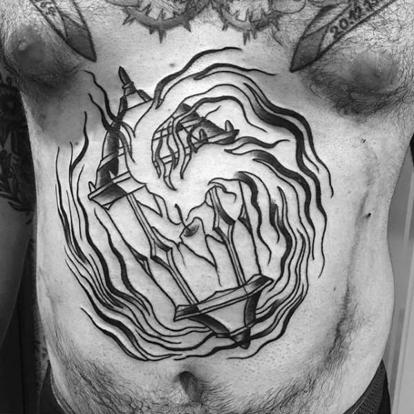 Mens Tattoo Ideas With Lantern Design Chest