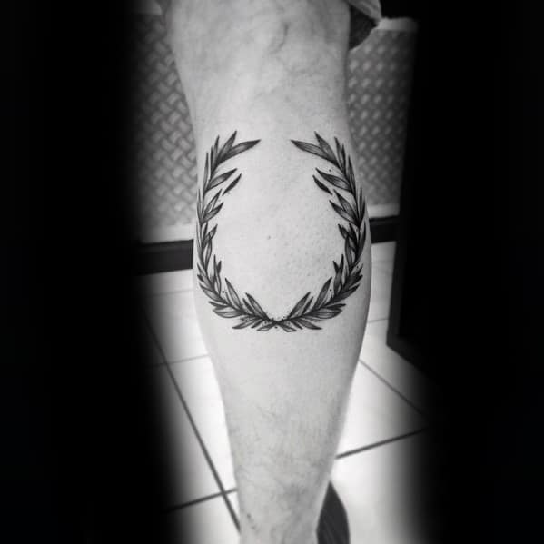 Mens Tattoo Ideas With Laurel Wreath Design Leg Calf