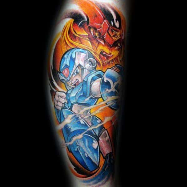 Mens Tattoo Ideas With Megaman Design Leg Sleeve