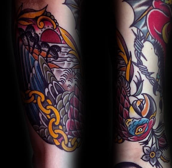 Mens Tattoo Ideas With Parrot Design On Leg