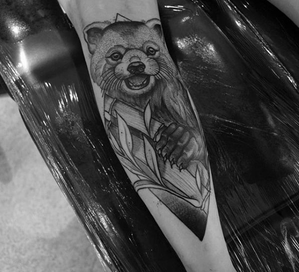 Mens Tattoo Ideas With Red Panda Design On Leg