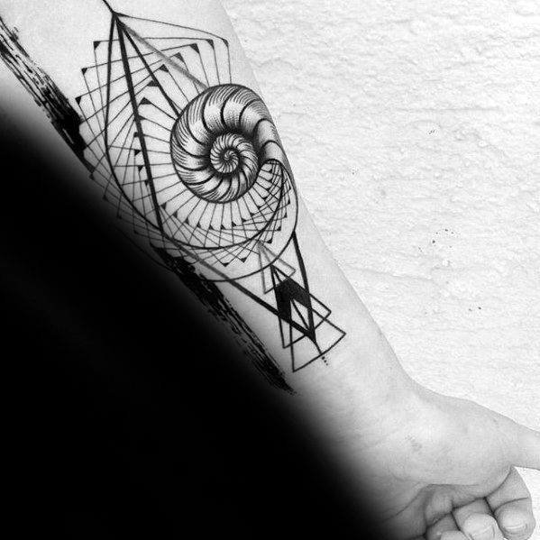 Mens Tattoo Ideas With Spiral Geometric Inner Forearm Design