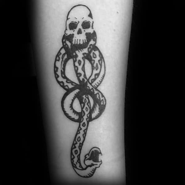 Mens Tattoo Ideas With The Dark Mark Design Black Ink Forearm