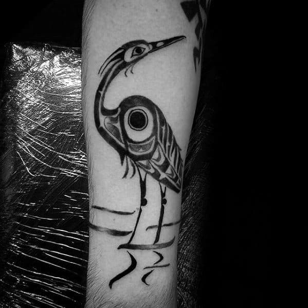 Mens Tattoo Ideas With Tribal Forear Heron Design