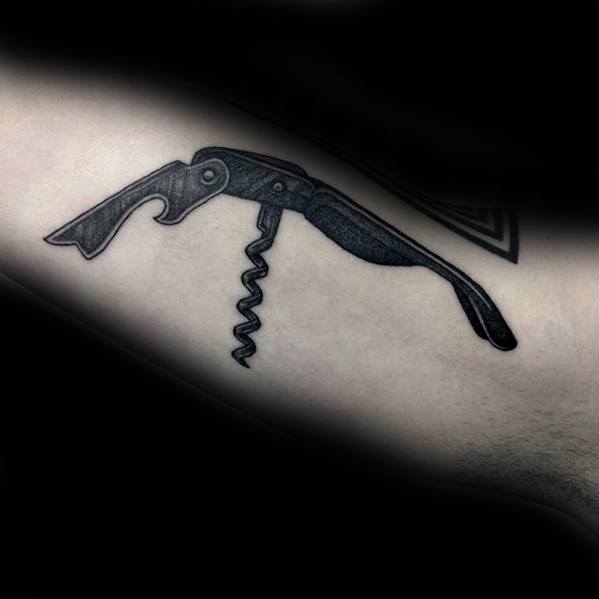 Mens Tattoo Ideas With Wine Waiters Tool Inner Arm Bicep Design
