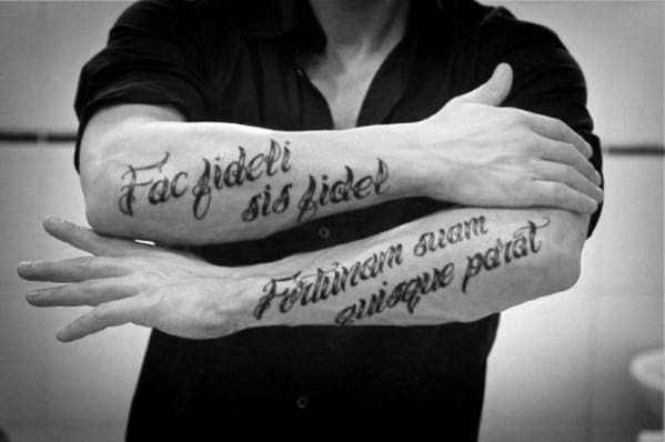 Mens Tattoo Latin Design Outer Forearms