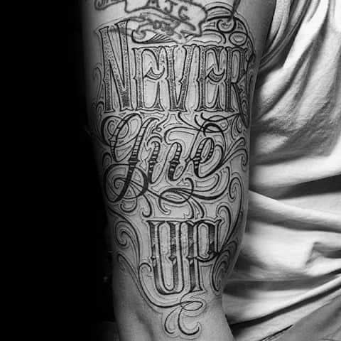 Mens Tattoo Never Give Up Design