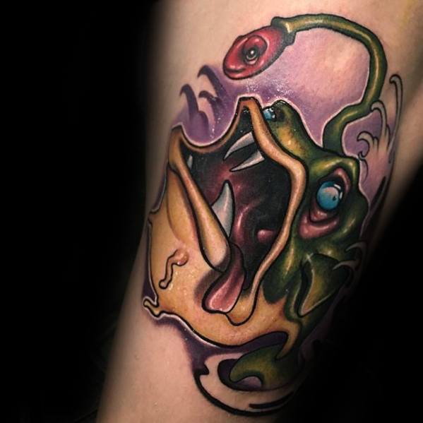 Mens Tattoo New School Angler Fish Design On Arm