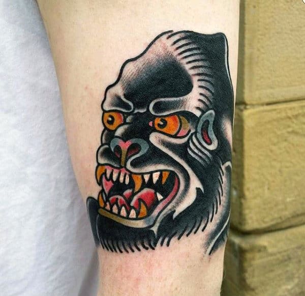 Mens Tattoo Of An Angry Gorilla