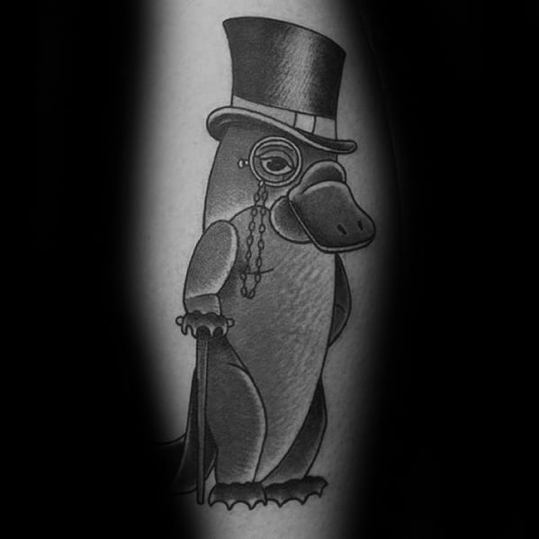 Mens Tattoo On Leg With Platypus Design