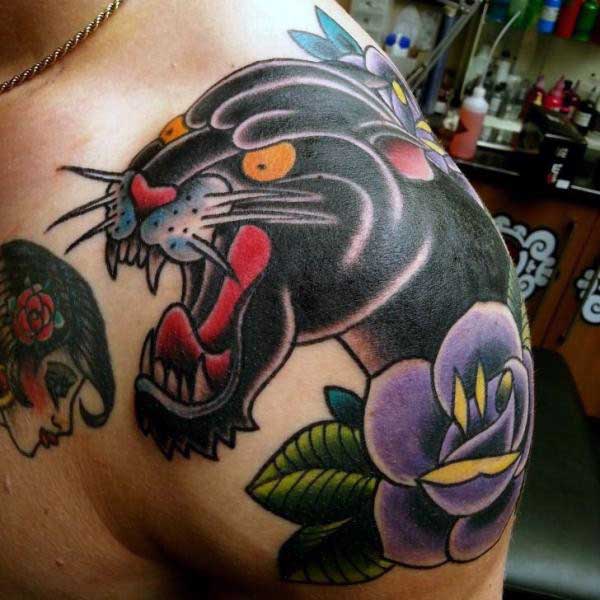 Mens Tattoo Shoulder Old School Panther