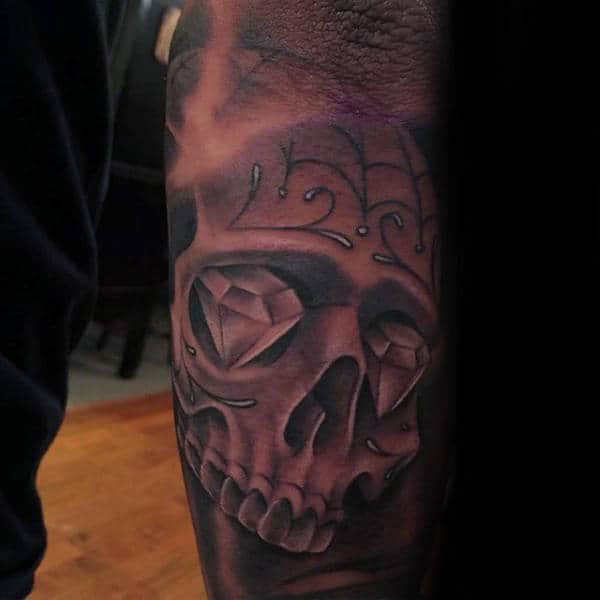 Mens Tattoo Sugar Skull Diamond Eyes Sleeve
