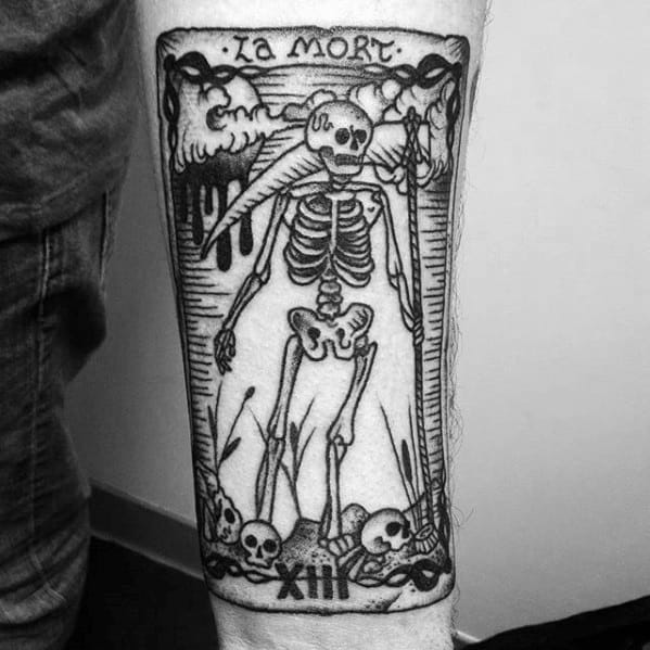 Mens Tattoo Tarot Design On Inner Forearm