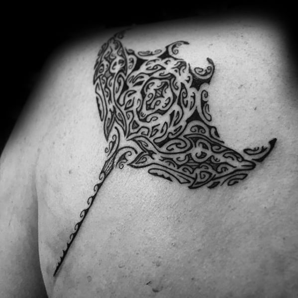 Mens Tattoo Tribal Shoulder Manta Ray Design
