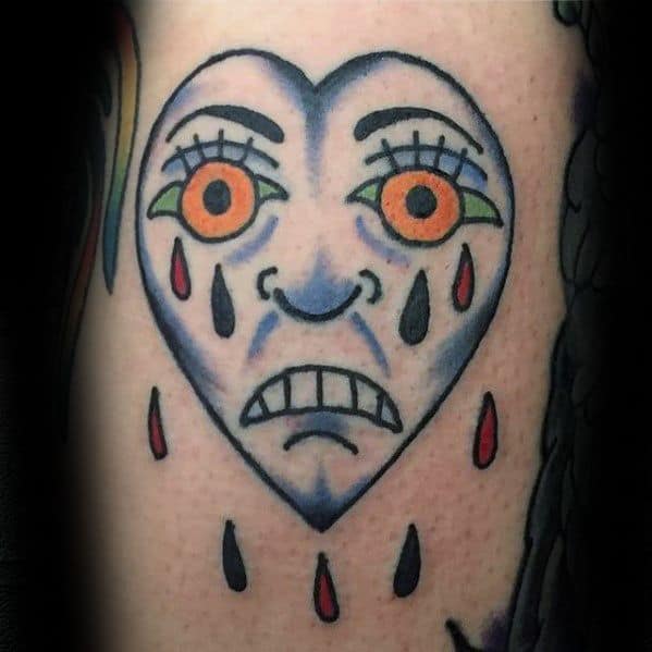 Mens Tattoo With Crying Heart Design