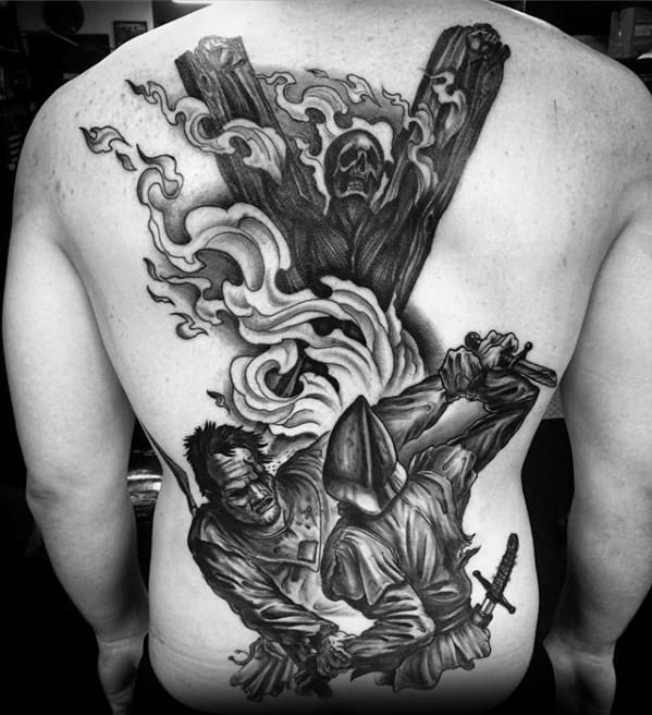 Mens Tattoo With Game Of Thrones Design On Back