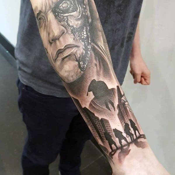 Mens Tattoo With Ghostbusters Design Forearm Sleeve