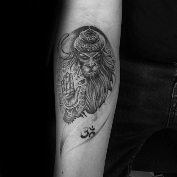 Mens Tattoo With Hanuman Design Inner Forearm