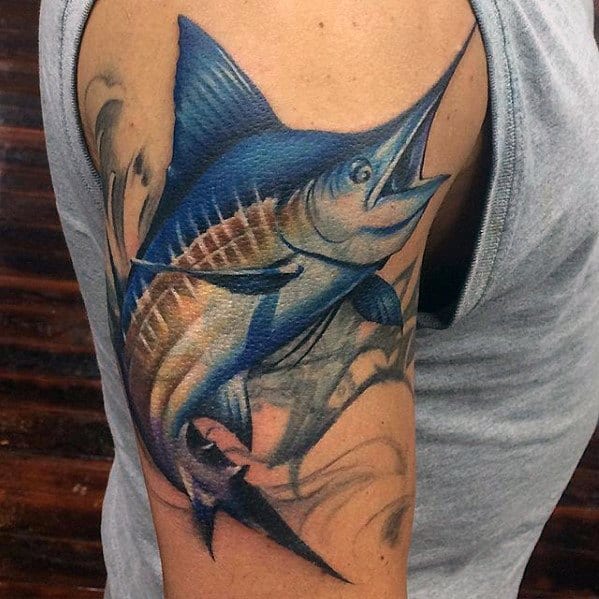 Mens Tattoo With Marlin Design On Arm