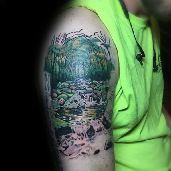 Mens Tattoo With River Design Arm