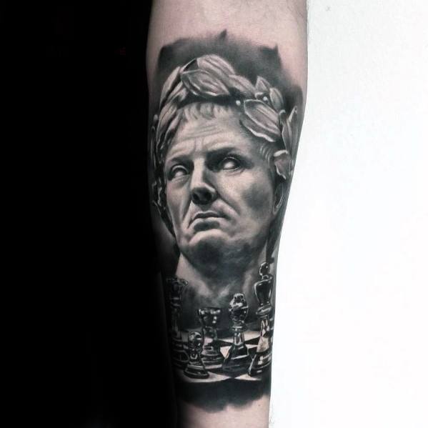 Mens Tattoo With Roman Statue Design