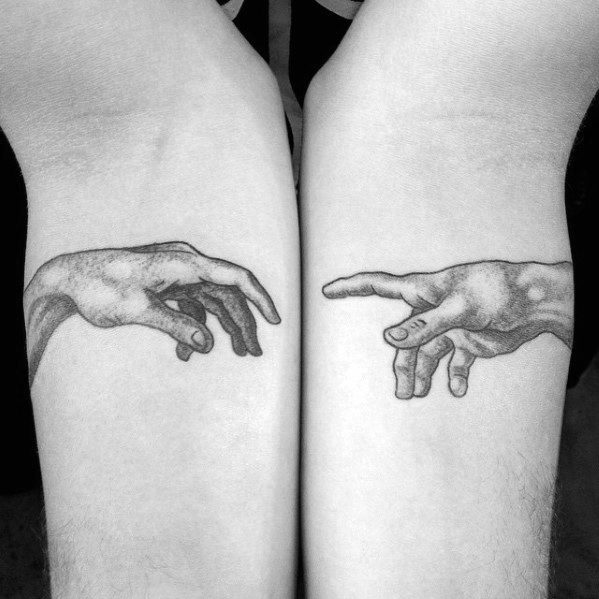 Mens Tattoo With The Creation Of Adam Design Inner Forearms