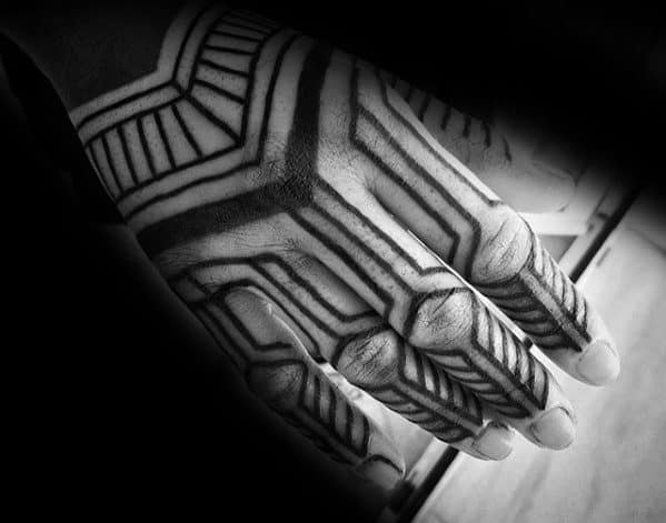 Mens Tattoo With Tribal Lines Geometric Hand Design