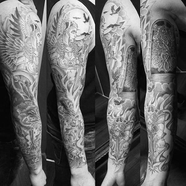Mens Tattoo With Valkyrie Design Full Arm