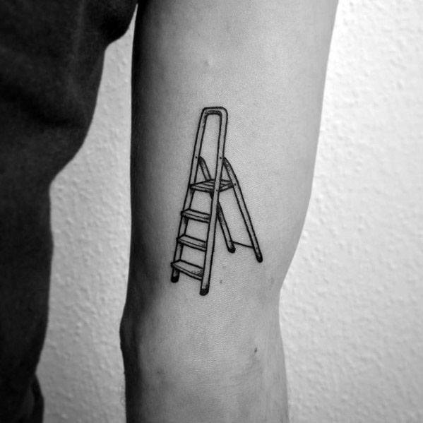 Minimalist step ladder tattoo symbolizing practical ambition, ideal for men's subtle forearm placement.