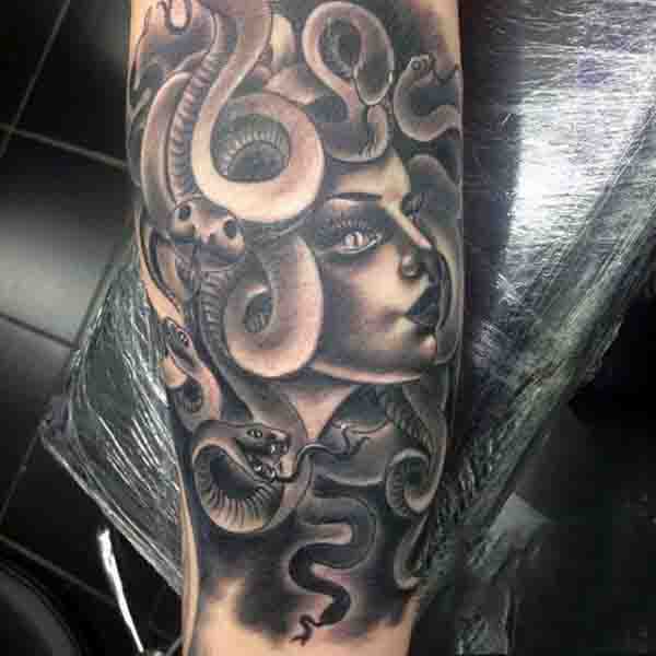 Mens Tattoos Of Medusa On Legs