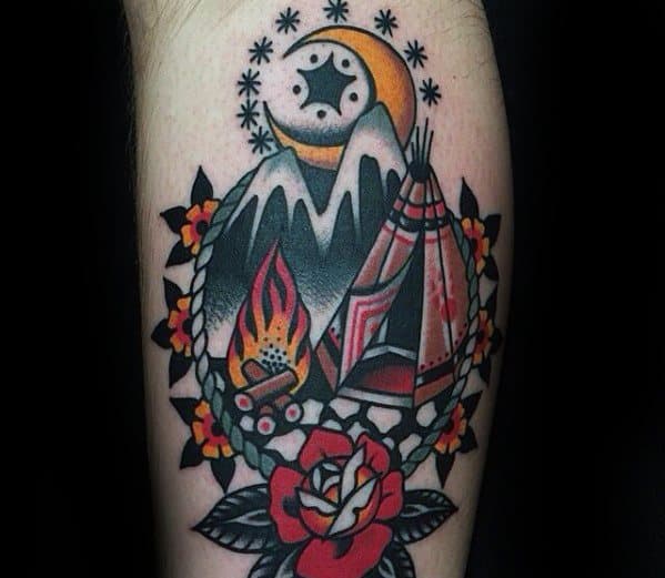 Mens Teepee Side Of Leg Tattoo Design Inspiration