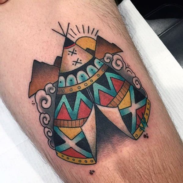 Mens Teepee Thigh Tattoo Design Ideas