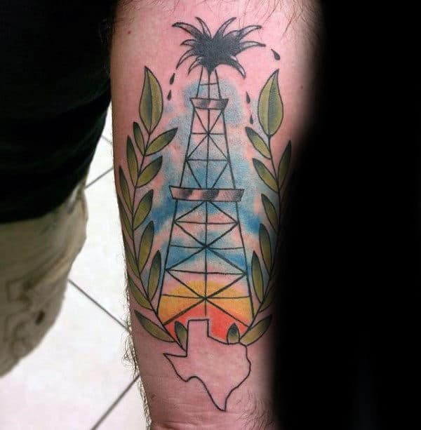 Mens Texas Oilfield Inner Forearm Tattoos