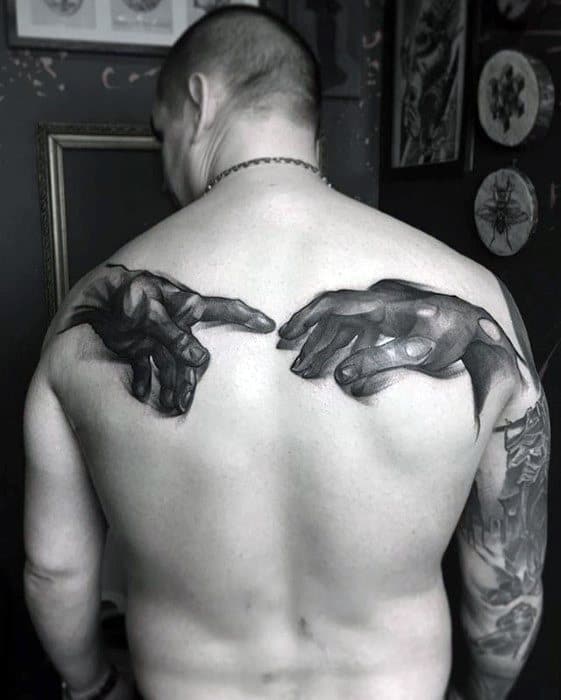 Mens The Creation Of Adam Tattoo Ideas Upper Back