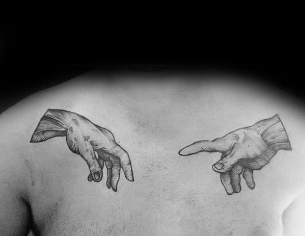 Mens The Creation Of Adam Tattoo Upper Chest