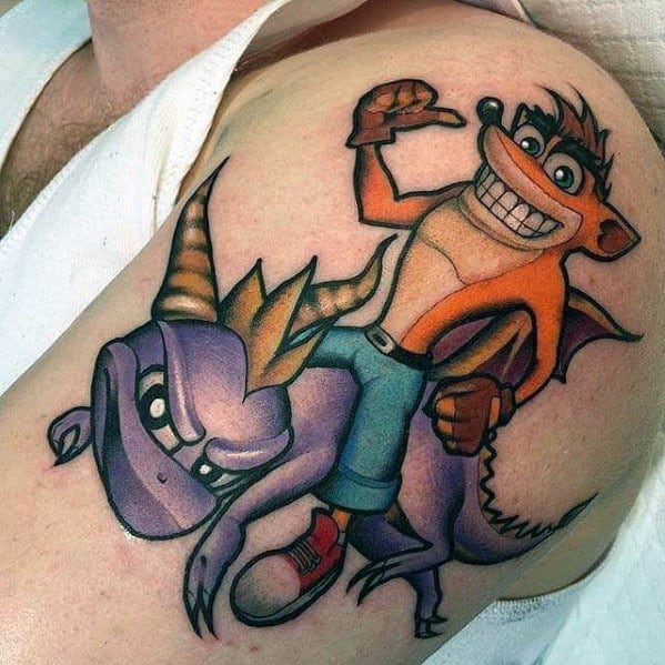 Mens Thigh Crash Bandicoot Tattoo Ideas