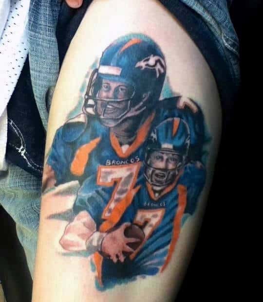 Mens Thigh Denver Broncos Players Tattoo