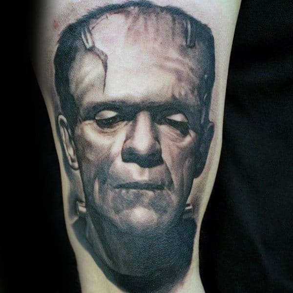Mens Thigh Frankenstein Tattoo Designs