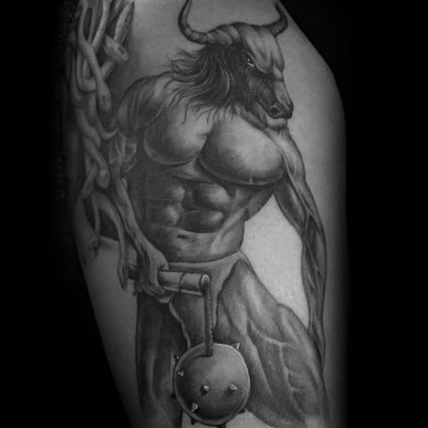 Mens Thigh Minotaur Tattoo Design Ideas