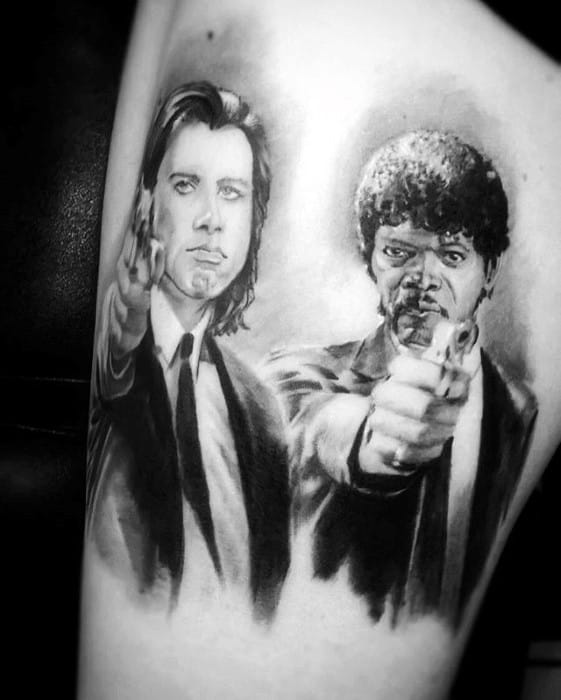 Mens Thigh Pulp Fiction Vincent And Jules Tattoo Design Ideas
