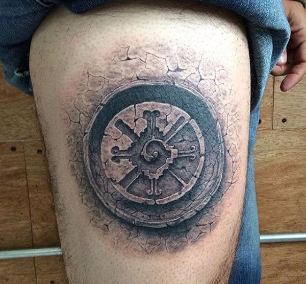 Mens Thigh Stone Tattoo Design Ideas